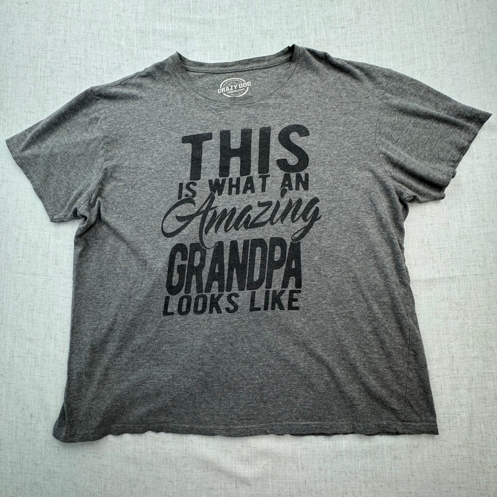 Crazy Dog T-Shirt Grandpa Mens XL Gray Graphic Short Sleeve Amazing Grandpa Tee